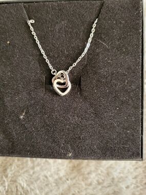 Sterling Silver Double Heart Pendant Necklace - Silver